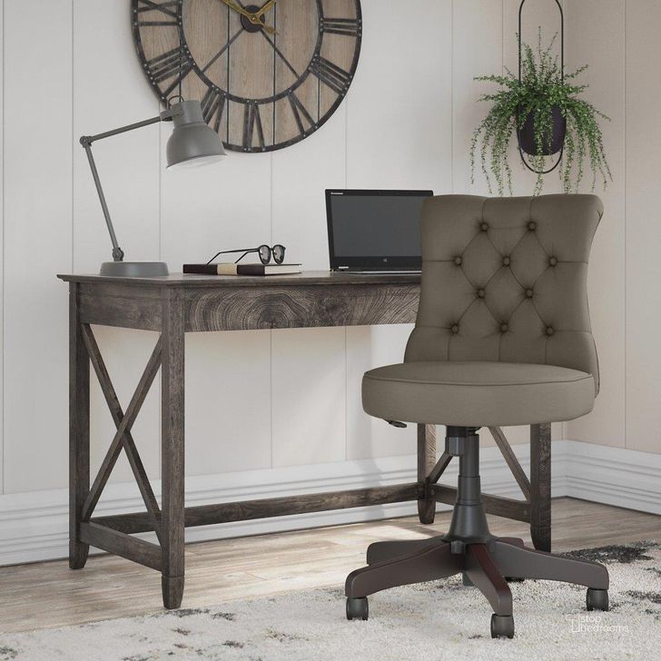 The appearance of Bush Furniture Key West 48W Writing Desk with Mid Back Tufted Office Chair in Dark Gray Hickory designed by Bush Furniture in the country / farmhouse interior design. This dark gray piece of furniture  was selected by 1StopBedrooms from Key West Collection to add a touch of cosiness and style into your home. Sku: KWS021GH. Material: Wood. Product Type: Home Office Set. Image1