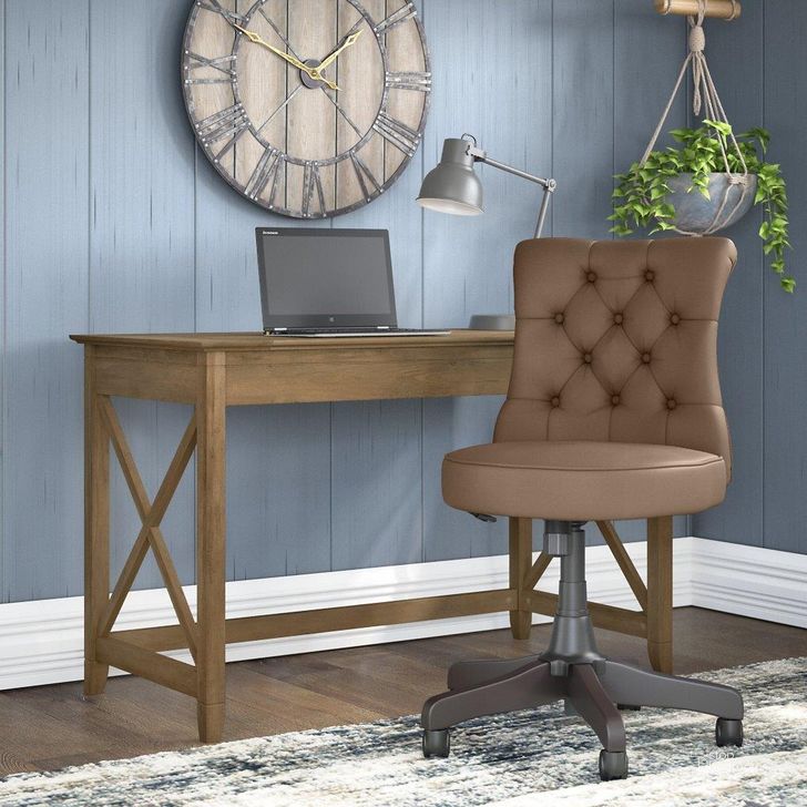 The appearance of Bush Furniture Key West 48W Writing Desk with Mid Back Tufted Office Chair in Reclaimed Pine designed by Bush Furniture in the country / farmhouse interior design. This brown pine piece of furniture  was selected by 1StopBedrooms from Key West Collection to add a touch of cosiness and style into your home. Sku: KWS021RCP. Material: Wood. Product Type: Home Office Set. Image1