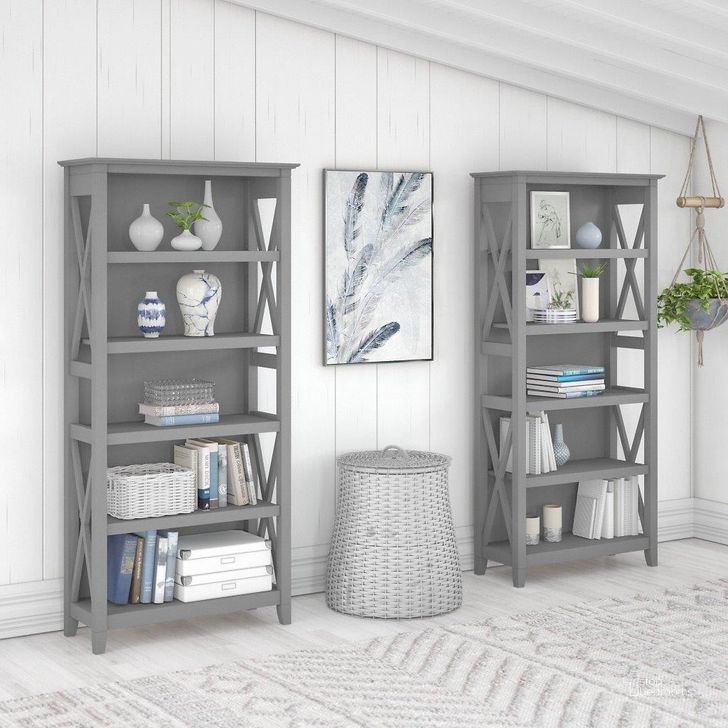 The appearance of Bush Furniture Key West 5 Shelf Bookcase Set In Cape Cod Gray designed by Bush Furniture in the country / farmhouse interior design. This gray piece of furniture  was selected by 1StopBedrooms from Key West Collection to add a touch of cosiness and style into your home. Sku: KWS046CG. Product Type: Bookcase. Image1