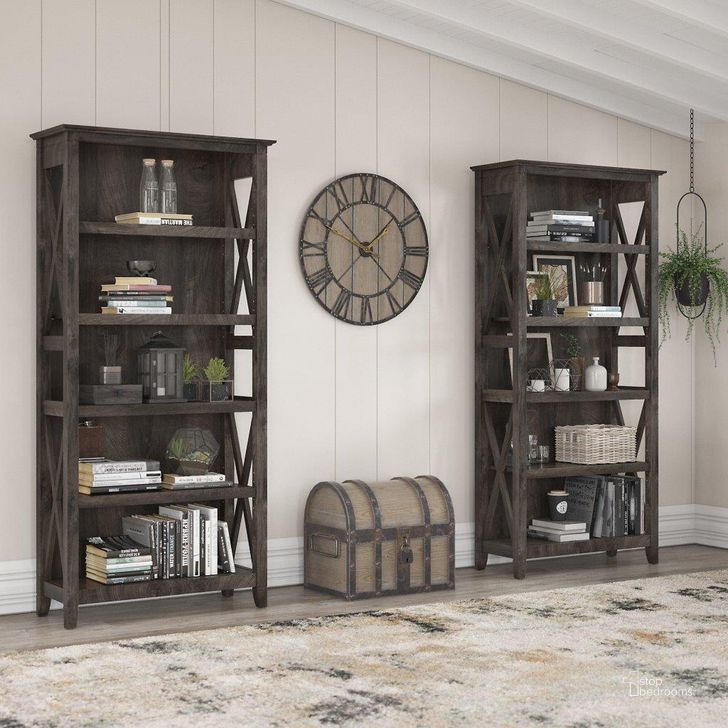 The appearance of Bush Furniture Key West 5 Shelf Bookcase Set In Dark Gray Hickory designed by Bush Furniture in the country / farmhouse interior design. This dark gray piece of furniture  was selected by 1StopBedrooms from Key West Collection to add a touch of cosiness and style into your home. Sku: KWS046GH. Product Type: Bookcase. Image1