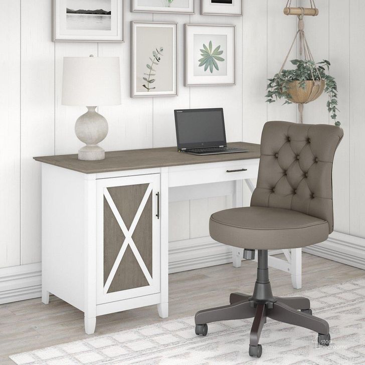 The appearance of Bush Furniture Key West 54W Computer Desk with Storage and Mid Back Tufted Office Chair in Pure White and Shiplap Gray designed by Bush Furniture in the country / farmhouse interior design. This gray and white piece of furniture  was selected by 1StopBedrooms from Key West Collection to add a touch of cosiness and style into your home. Sku: KWS020G2W. Product Type: Computer Desk. Image1
