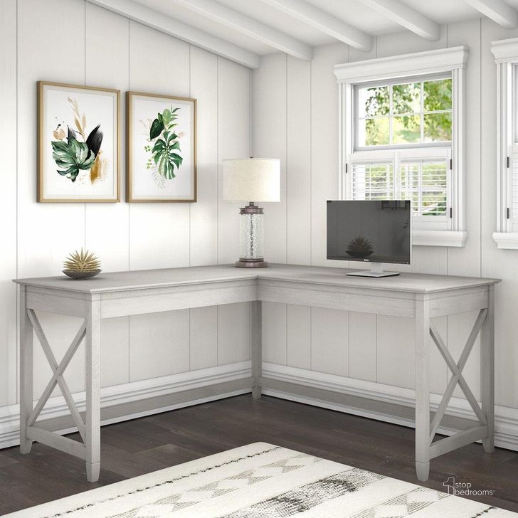 The appearance of Bush Furniture Key West 60W L Shaped Desk In Linen White Oak designed by Bush Furniture in the country / farmhouse interior design. This linen white piece of furniture  was selected by 1StopBedrooms from Key West Collection to add a touch of cosiness and style into your home. Sku: KWD160LW-03. Product Type: Desk. Image1
