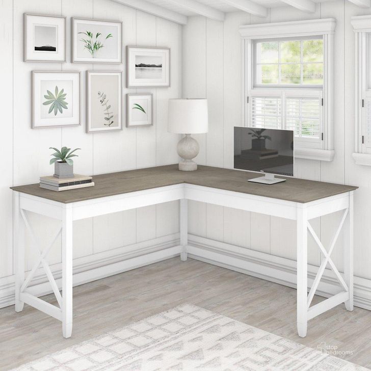 The appearance of Bush Furniture Key West 60W L Shaped Desk In Pure White And Shiplap Gray designed by Bush Furniture in the country / farmhouse interior design. This white and gray piece of furniture  was selected by 1StopBedrooms from Key West Collection to add a touch of cosiness and style into your home. Sku: KWD160G2W-03. Product Type: Desk. Image1