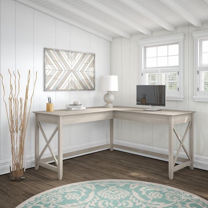 The appearance of Bush Furniture Key West 60W L Shaped Desk in Washed Gray designed by Bush Furniture in the country / farmhouse interior design. This washed grey piece of furniture  was selected by 1StopBedrooms from Key West Collection to add a touch of cosiness and style into your home. Sku: KWD160WG-03. Product Type: Desk. Image1