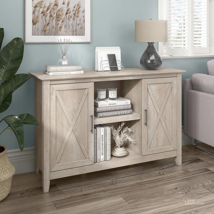 The appearance of Bush Furniture Key West Accent Cabinet with Doors in Washed Gray designed by Bush Furniture in the country / farmhouse interior design. This washed grey piece of furniture  was selected by 1StopBedrooms from Key West Collection to add a touch of cosiness and style into your home. Sku: KWS146WG-03. Product Type: Accent Cabinet. Image1