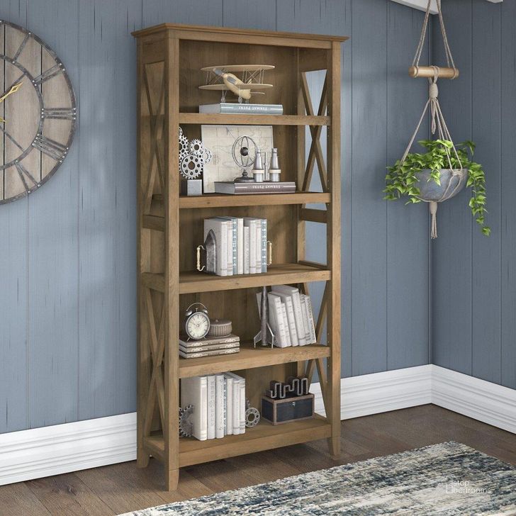 The appearance of Bush Furniture Key West Tall 5 Shelf Bookcase In Reclaimed Pine designed by Bush Furniture in the country / farmhouse interior design. This pine piece of furniture  was selected by 1StopBedrooms from Key West Collection to add a touch of cosiness and style into your home. Sku: KWB132RCP-03. Product Type: Bookcase. Image1
