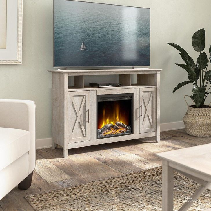 Bush Furniture Key West Tall Electric Fireplace Tv Stand For 55 Inch Tv in  Washed Gray - 1StopBedrooms