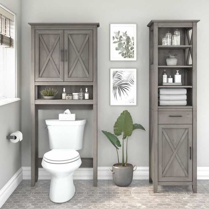 The appearance of Bush Furniture Key West Tall Linen Cabinet and Over The Toilet Storage Cabinet in Driftwood Gray designed by Bush Furniture in the country / farmhouse interior design. This gray piece of furniture  was selected by 1StopBedrooms from Key West Bathroom Collection to add a touch of cosiness and style into your home. Sku: KWS038DG. Product Type: Bathroom Storage. Image1