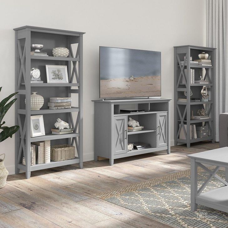 The appearance of Bush Furniture Key West Tall Tv Stand For 55 Inch Tv with 5 Shelf Bookcases in Cape Cod Gray designed by Bush Furniture in the country / farmhouse interior design. This gray piece of furniture  was selected by 1StopBedrooms from Key West Collection to add a touch of cosiness and style into your home. Sku: KWS067CG. Product Type: TV Stand. Image1