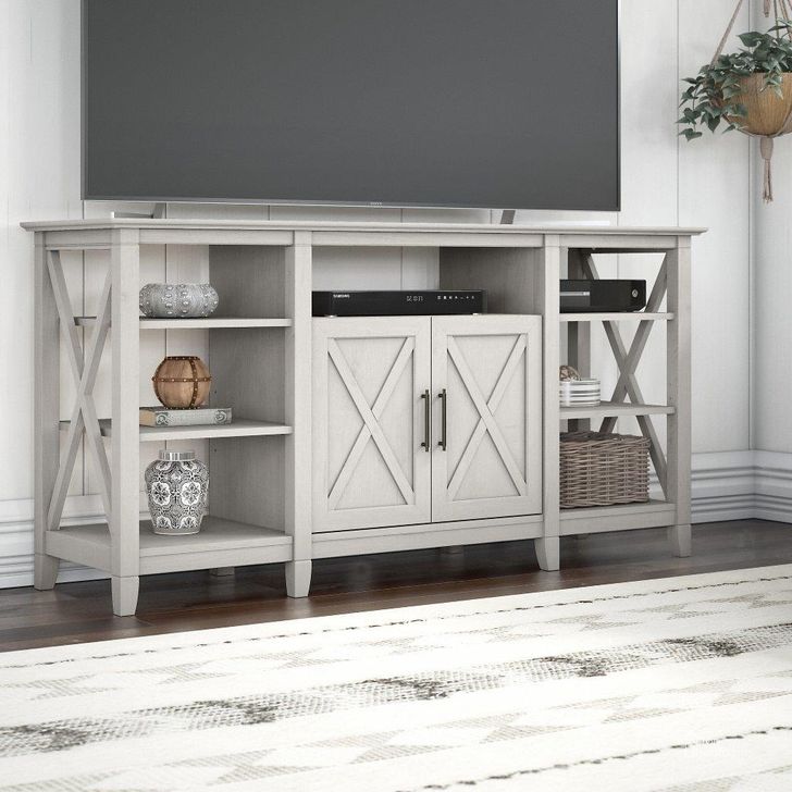 The appearance of Bush Furniture Key West Tall Tv Stand For 65 Inch Tv In Linen White Oak designed by Bush Furniture in the country / farmhouse interior design. This linen white piece of furniture  was selected by 1StopBedrooms from Key West Collection to add a touch of cosiness and style into your home. Sku: KWV160LW-03. Product Type: TV Stand. Image1