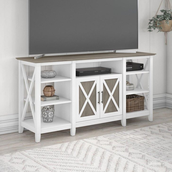 The appearance of Bush Furniture Key West Tall Tv Stand For 65 Inch Tv In Pure White And Shiplap Gray designed by Bush Furniture in the country / farmhouse interior design. This white and gray piece of furniture  was selected by 1StopBedrooms from Key West Collection to add a touch of cosiness and style into your home. Sku: KWV160G2W-03. Product Type: TV Stand. Image1