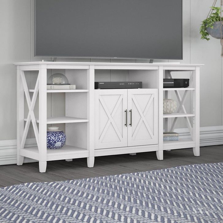 The appearance of Bush Furniture Key West Tall Tv Stand For 65 Inch Tv In Pure White Oak designed by Bush Furniture in the country / farmhouse interior design. This white piece of furniture  was selected by 1StopBedrooms from Key West Collection to add a touch of cosiness and style into your home. Sku: KWV160WT-03. Product Type: TV Stand. Image1
