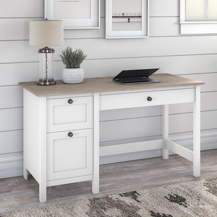 The appearance of Bush Furniture Mayfield 54W Computer Desk With Drawers In Pure White And Shiplap Gray designed by Bush Furniture in the rustic / southwestern interior design. This gray and white piece of furniture  was selected by 1StopBedrooms from Mayfield Collection to add a touch of cosiness and style into your home. Sku: MAD254GW2-03. Material: Wood. Product Type: Computer Desk. Image1