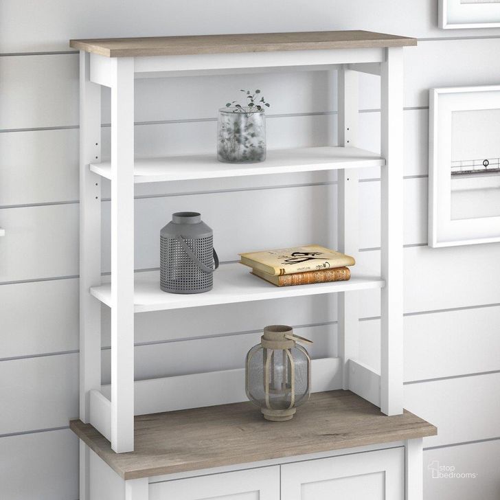 The appearance of Bush Furniture Mayfield Tall Hutch Organizer In Pure White And Shiplap Gray designed by Bush Furniture in the rustic / southwestern interior design. This gray and white piece of furniture  was selected by 1StopBedrooms from Mayfield Collection to add a touch of cosiness and style into your home. Sku: MAH131GW2-03. Material: Wood. Product Type: Filing Cabinets and Storage. Image1