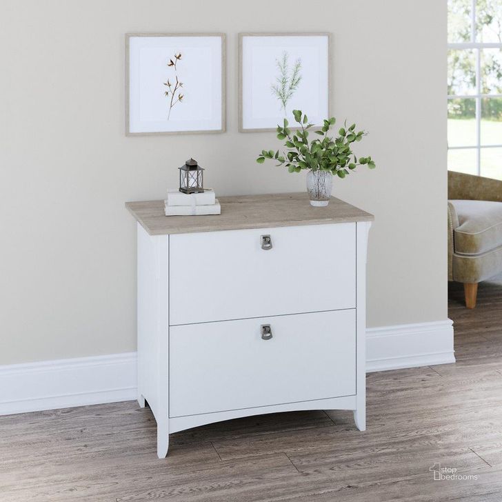 The appearance of Bush Furniture Salinas 2 Drawer Lateral File Cabinet in Pure White and Shiplap Gray designed by Bush Furniture in the country / farmhouse interior design. This gray and white piece of furniture  was selected by 1StopBedrooms from Salinas Collection to add a touch of cosiness and style into your home. Sku: SAF132G2W-03. Product Type: Lateral Filing Cabinet. Image1