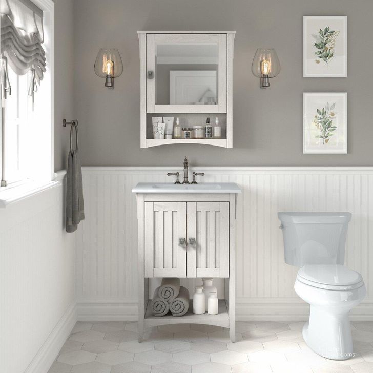 The appearance of Bush Furniture Salinas 24W Bathroom Vanity Sink and Medicine Cabinet with Mirror in Linen White Oak designed by Bush Furniture in the country / farmhouse interior design. This oak and white piece of furniture  was selected by 1StopBedrooms from Salinas Bathroom Collection to add a touch of cosiness and style into your home. Sku: SAL018LW. Product Type: Bathroom Vanity. Image1