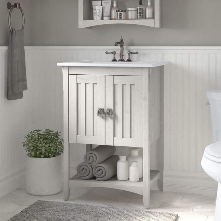 The appearance of Bush Furniture Salinas 24W Bathroom Vanity with Sink in Linen White Oak designed by Bush Furniture in the country / farmhouse interior design. This oak and white piece of furniture  was selected by 1StopBedrooms from Salinas Bathroom Collection to add a touch of cosiness and style into your home. Sku: SAVN124LW-03K. Product Type: Bathroom Vanity. Image1