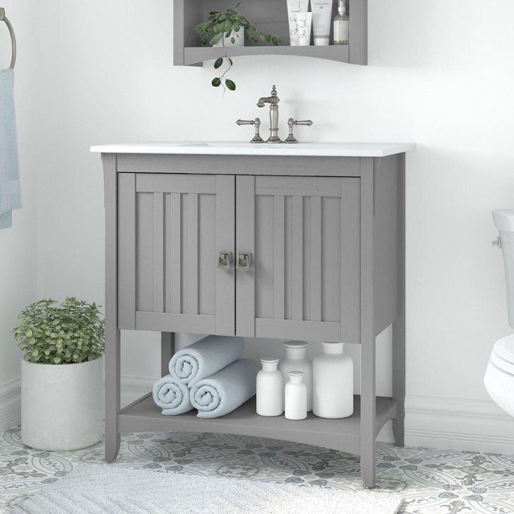 The appearance of Bush Furniture Salinas 32W Bathroom Vanity with Sink in Cape Cod Gray designed by Bush Furniture in the country / farmhouse interior design. This gray piece of furniture  was selected by 1StopBedrooms from Salinas Bathroom Collection to add a touch of cosiness and style into your home. Sku: SAVN132CG-03K. Product Type: Bathroom Vanity. Image1