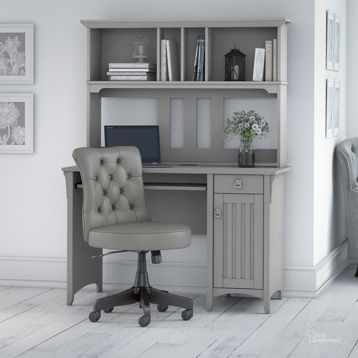 The appearance of Bush Furniture Salinas 48W Computer Desk with Hutch and Mid Back Tufted Office Chair in Cape Cod Gray designed by Bush Furniture in the country / farmhouse interior design. This gray piece of furniture  was selected by 1StopBedrooms from Salinas Collection to add a touch of cosiness and style into your home. Sku: SAL012CG. Product Type: Computer Desk. Image1