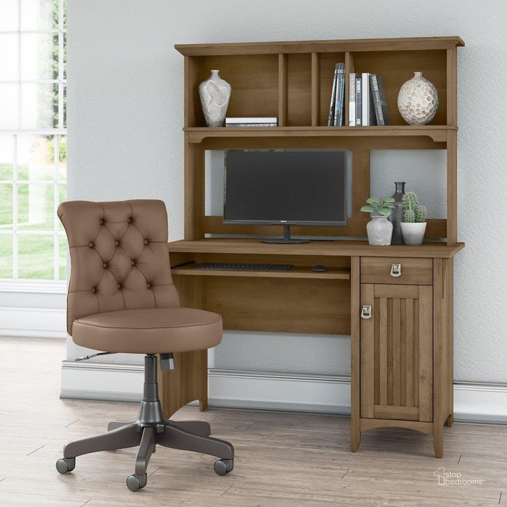 The appearance of Bush Furniture Salinas 48W Computer Desk with Hutch and Mid Back Tufted Office Chair in Reclaimed Pine designed by Bush Furniture in the country / farmhouse interior design. This brown pine piece of furniture  was selected by 1StopBedrooms from Salinas Collection to add a touch of cosiness and style into your home. Sku: SAL012RCP. Product Type: Computer Desk. Image1