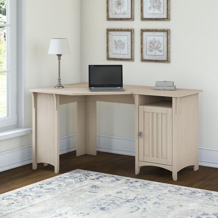 The appearance of Bush Furniture Salinas 55W Corner Desk with Storage in Antique White designed by Bush Furniture in the country / farmhouse interior design. This antique white piece of furniture  was selected by 1StopBedrooms from Salinas Collection to add a touch of cosiness and style into your home. Sku: SAD155AW-03. Product Type: Corner Desk. Image1