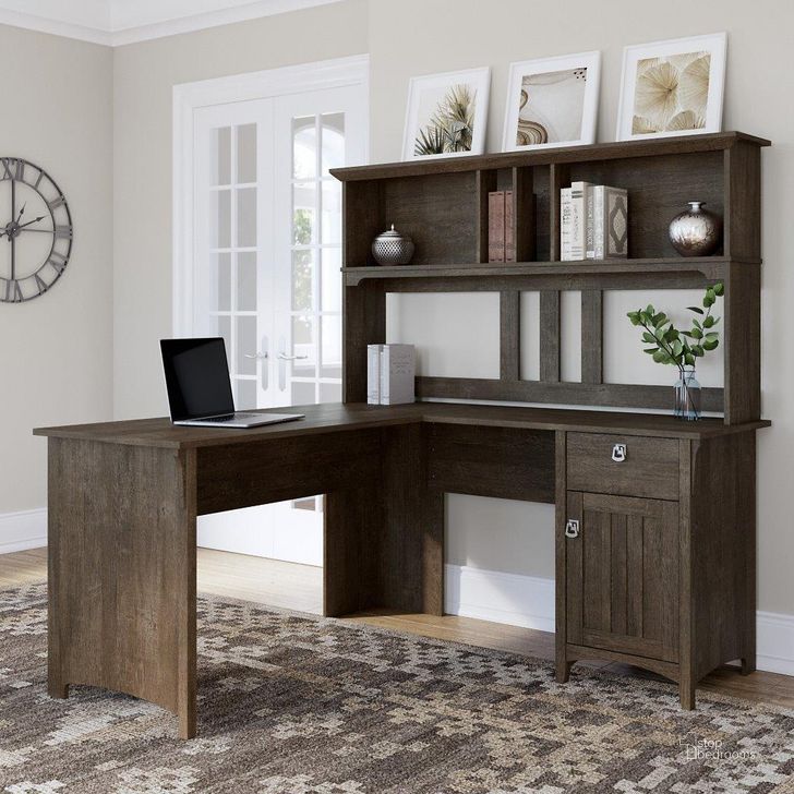 The appearance of Bush Furniture Salinas 60W L Shaped Desk with Hutch in Ash Brown designed by Bush Furniture in the country / farmhouse interior design. This brown piece of furniture  was selected by 1StopBedrooms from Salinas Collection to add a touch of cosiness and style into your home. Sku: SAL004ABR. Product Type: Desk & Hutch. Image1