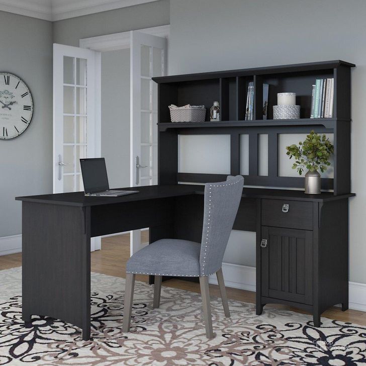 The appearance of Bush Furniture Salinas 60W L Shaped Desk with Hutch in Vintage Black designed by Bush Furniture in the country / farmhouse interior design. This vintage black piece of furniture  was selected by 1StopBedrooms from Salinas Collection to add a touch of cosiness and style into your home. Sku: SAL004VB. Product Type: Desk & Hutch. Image1