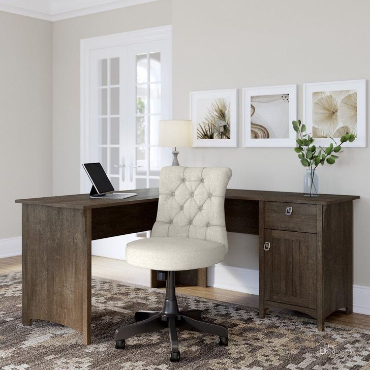 The appearance of Bush Furniture Salinas 60W L Shaped Desk with Mid Back Tufted Office Chair in Ash Brown designed by Bush Furniture in the country / farmhouse interior design. This brown piece of furniture  was selected by 1StopBedrooms from Salinas Collection to add a touch of cosiness and style into your home. Sku: SAL010ABR. Product Type: Home Office Set. Image1