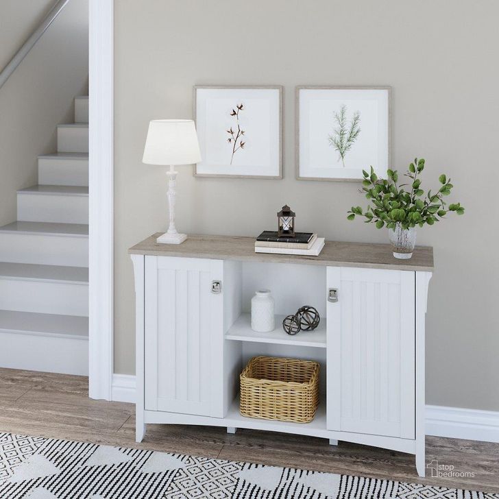 The appearance of Bush Furniture Salinas Accent Storage Cabinet with Doors in Pure White and Shiplap Gray designed by Bush Furniture in the country / farmhouse interior design. This gray and white piece of furniture  was selected by 1StopBedrooms from Salinas Collection to add a touch of cosiness and style into your home. Sku: SAS147G2W-03. Product Type: Storage Cabinet. Image1