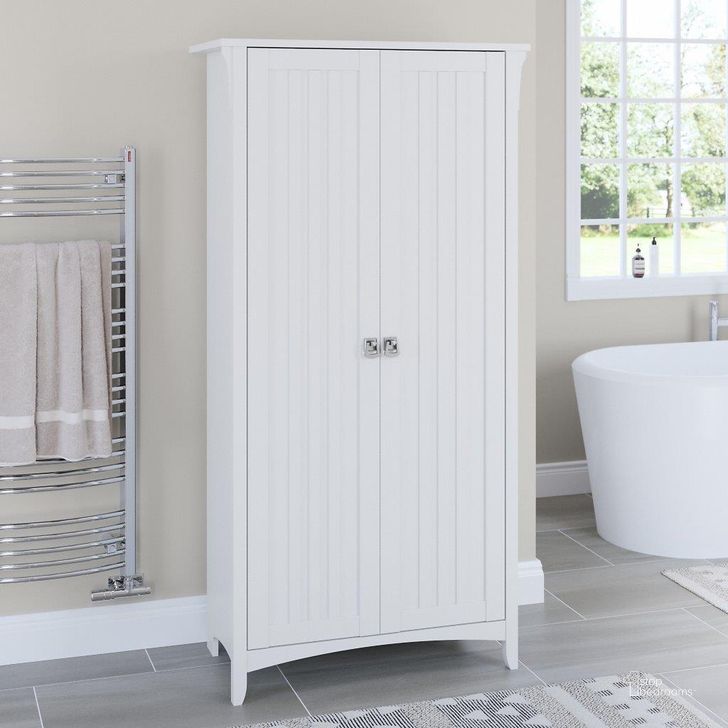 The appearance of Bush Furniture Salinas Bathroom Storage Cabinet with Doors in Pure White designed by Bush Furniture in the country / farmhouse interior design. This white piece of furniture  was selected by 1StopBedrooms from Salinas Collection to add a touch of cosiness and style into your home. Sku: SAL015G2W. Product Type: Bathroom Storage. Image1