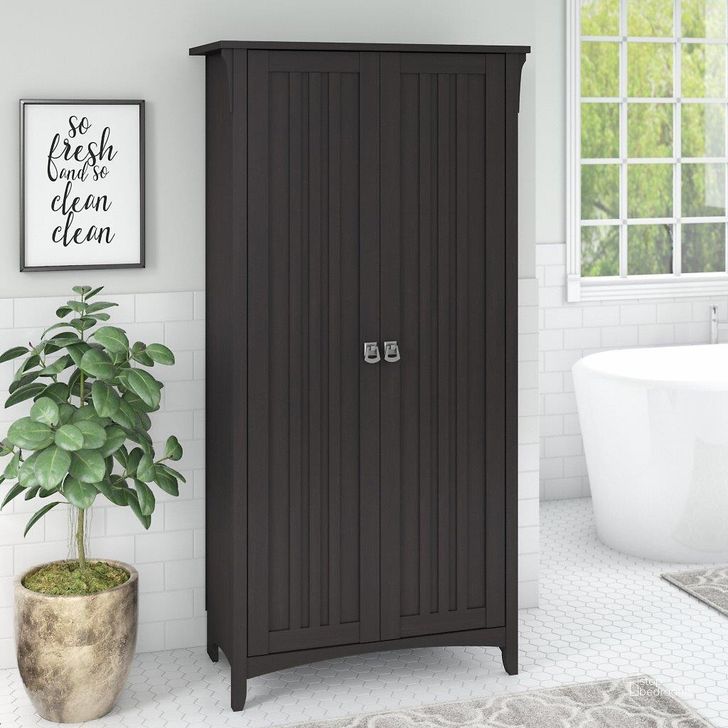 The appearance of Bush Furniture Salinas Bathroom Storage Cabinet with Doors in Vintage Black designed by Bush Furniture in the country / farmhouse interior design. This vintage black piece of furniture  was selected by 1StopBedrooms from Salinas Collection to add a touch of cosiness and style into your home. Sku: SAL015VB. Product Type: Bathroom Storage. Image1