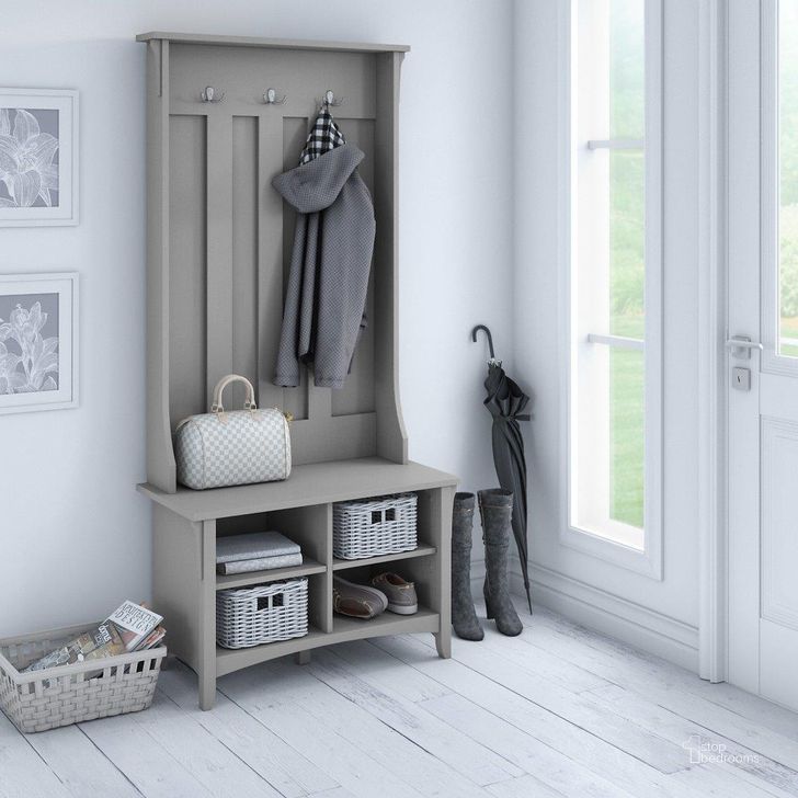 The appearance of Bush Furniture Salinas Hall Tree with Shoe Storage Bench in Cape Cod Gray designed by Bush Furniture in the country / farmhouse interior design. This gray piece of furniture  was selected by 1StopBedrooms from Salinas Collection to add a touch of cosiness and style into your home. Sku: SAS532CG-03. Product Type: Shoe Cabinet. Image1