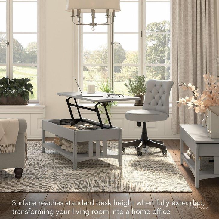 The appearance of Bush Furniture Salinas Lift Top Coffee Table Desk with Storage in Cape Cod Gray designed by Bush Furniture in the country / farmhouse interior design. This gray piece of furniture  was selected by 1StopBedrooms from Salinas Collection to add a touch of cosiness and style into your home. Sku: SAT348CG-03. Product Type: Coffee Table. Image1