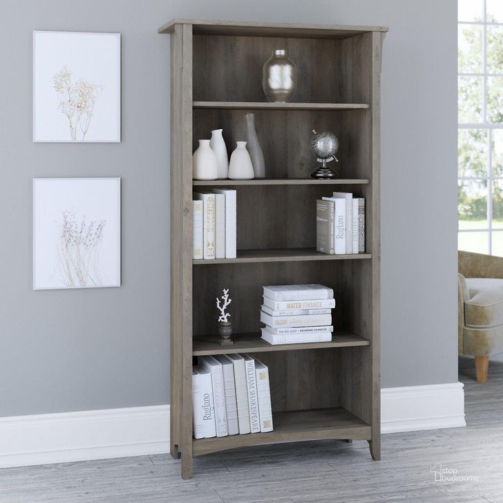 The appearance of Bush Furniture Salinas Tall 5 Shelf Bookcase in Driftwood Gray designed by Bush Furniture in the country / farmhouse interior design. This driftwood piece of furniture  was selected by 1StopBedrooms from Salinas Collection to add a touch of cosiness and style into your home. Sku: SAB132DG-03. Product Type: Bookcase. Image1