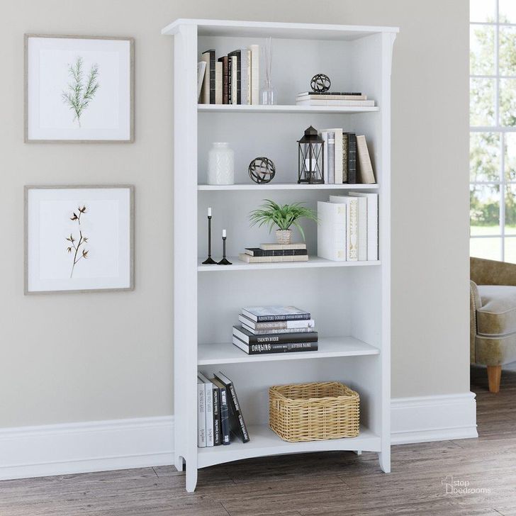 The appearance of Bush Furniture Salinas Tall 5 Shelf Bookcase in Pure White designed by Bush Furniture in the country / farmhouse interior design. This white piece of furniture  was selected by 1StopBedrooms from Salinas Collection to add a touch of cosiness and style into your home. Sku: SAB132G2W-03. Product Type: Bookcase. Image1