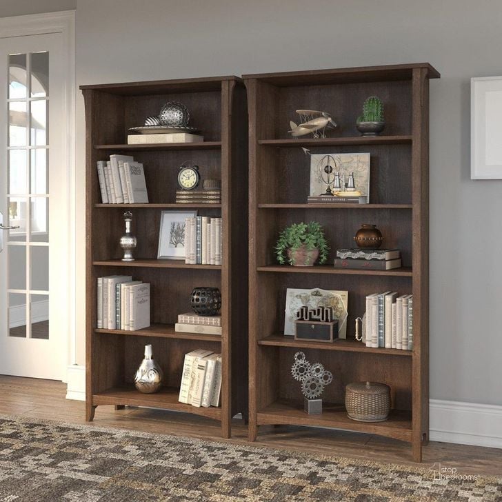 The appearance of Bush Furniture Salinas Tall 5 Shelf Bookcase - Set of 2 in Ash Brown designed by Bush Furniture in the country / farmhouse interior design. This brown piece of furniture  was selected by 1StopBedrooms from Salinas Collection to add a touch of cosiness and style into your home. Sku: SAL036ABR. Product Type: Bookcase. Image1