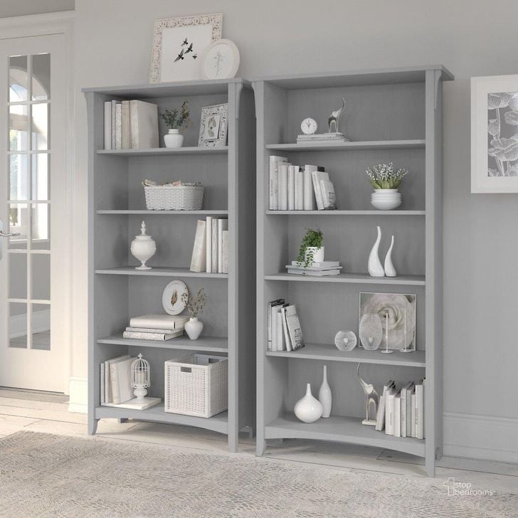 The appearance of Bush Furniture Salinas Tall 5 Shelf Bookcase - Set of 2 in Cape Cod Gray designed by Bush Furniture in the country / farmhouse interior design. This gray piece of furniture  was selected by 1StopBedrooms from Salinas Collection to add a touch of cosiness and style into your home. Sku: SAL036CG. Product Type: Bookcase. Image1