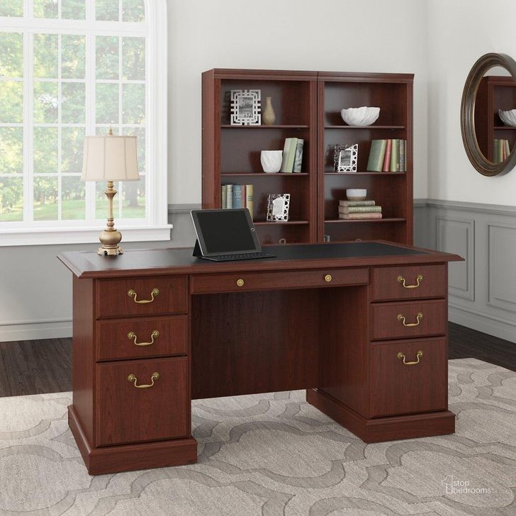 The appearance of Bush Furniture Saratoga Executive Desk and Bookcase Set in Harvest Cherry designed by Bush Furniture in the traditional interior design. This black cherry piece of furniture  was selected by 1StopBedrooms from Saratoga Collection to add a touch of cosiness and style into your home. Sku: SAR003CS. Product Type: Executive Desk. Image1