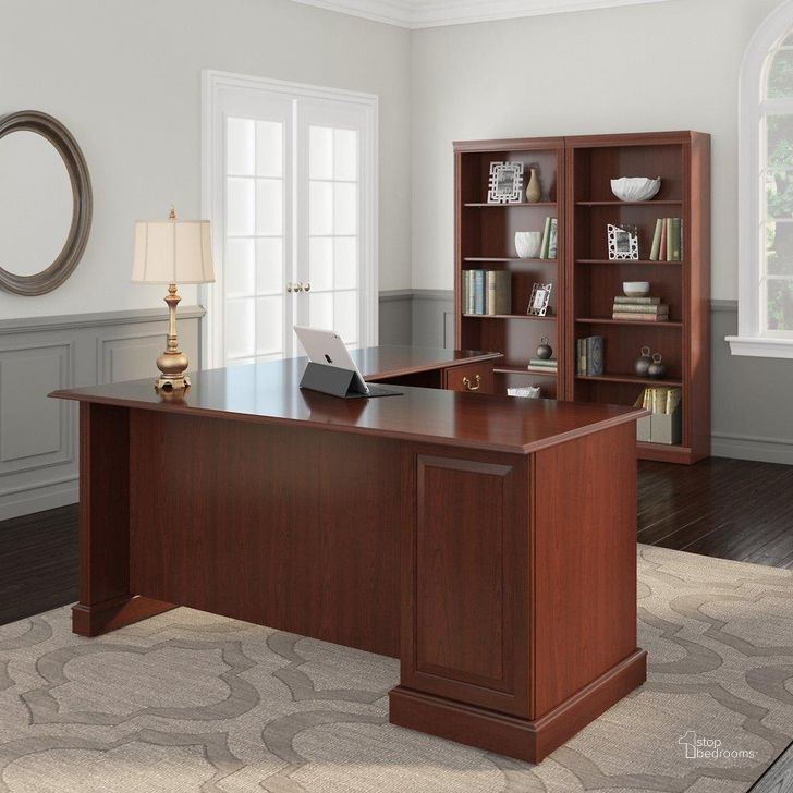 The appearance of Bush Furniture Saratoga L Shaped Computer Desk and Bookcase Set in Harvest Cherry designed by Bush Furniture in the traditional interior design. This cherry piece of furniture  was selected by 1StopBedrooms from Saratoga Collection to add a touch of cosiness and style into your home. Sku: SAR005CS. Product Type: Computer Desk. Image1