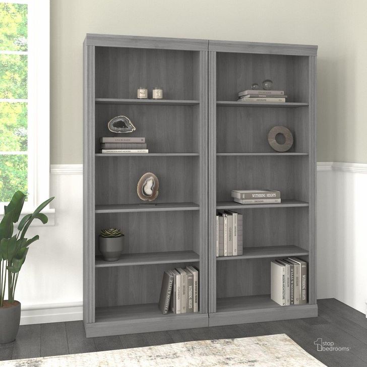 The appearance of Bush Furniture Saratoga Tall 5 Shelf Bookcase - Set Of 2 In Modern Gray designed by Bush Furniture in the traditional interior design. This gray piece of furniture  was selected by 1StopBedrooms from Saratoga Collection to add a touch of cosiness and style into your home. Sku: SAR008MG. Product Type: Bookcase. Image1