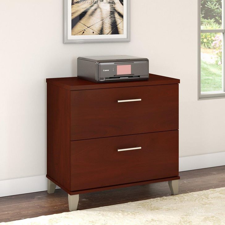 The appearance of Bush Furniture Somerset 2 Drawer Lateral File Cabinet in Hansen Cherry designed by Bush Furniture in the modern / contemporary interior design. This hansen cherry piece of furniture  was selected by 1StopBedrooms from Somerset Collection to add a touch of cosiness and style into your home. Sku: WC81780. Product Type: Lateral Filing Cabinet. Image1