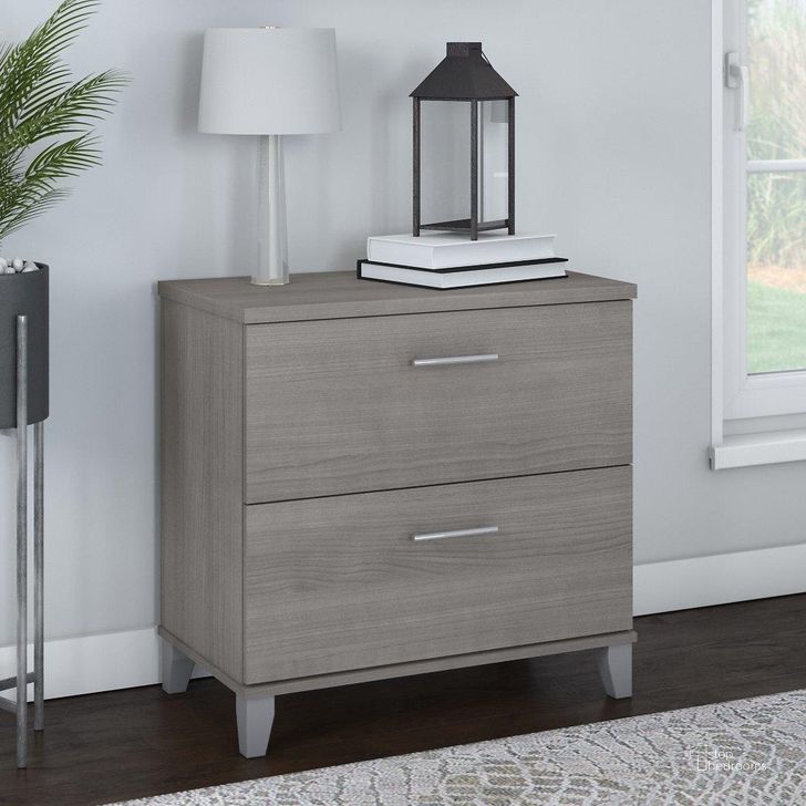 The appearance of Bush Furniture Somerset 2 Drawer Lateral File Cabinet in Platinum Gray designed by Bush Furniture in the modern / contemporary interior design. This platinum gray piece of furniture  was selected by 1StopBedrooms from Somerset Collection to add a touch of cosiness and style into your home. Sku: WC81280. Product Type: Lateral Filing Cabinet. Image1