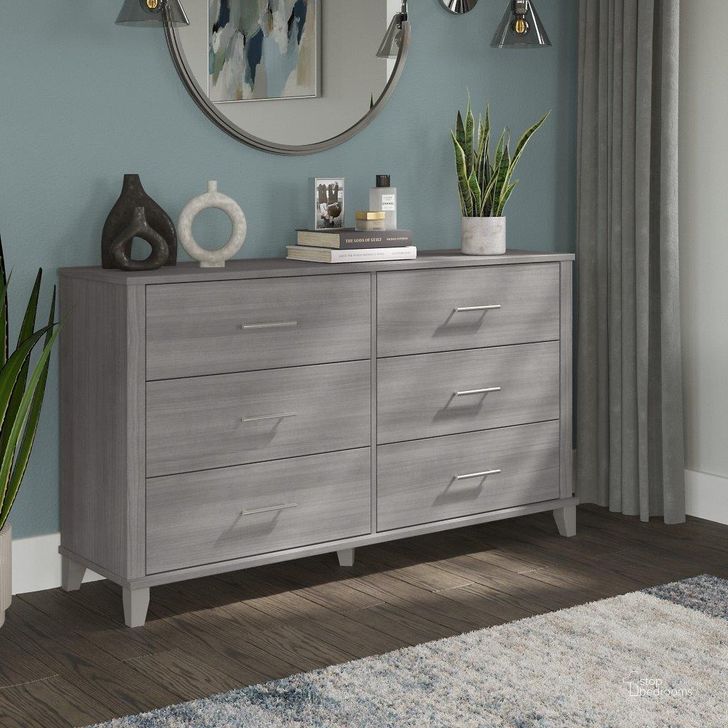 The appearance of Bush Furniture Somerset 6 Drawer Dresser In Platinum Gray designed by Bush Furniture in the modern / contemporary interior design. This platinum gray piece of furniture  was selected by 1StopBedrooms from Somerset Collection to add a touch of cosiness and style into your home. Sku: STS160PGK. Product Type: Dresser. Image1
