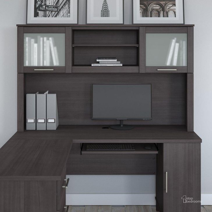The appearance of Bush Furniture Somerset 60W Desk Hutch in Storm Gray designed by Bush Furniture in the modern / contemporary interior design. This storm gray piece of furniture  was selected by 1StopBedrooms from Somerset Collection to add a touch of cosiness and style into your home. Sku: WC81531. Product Type: Hutch. Image1