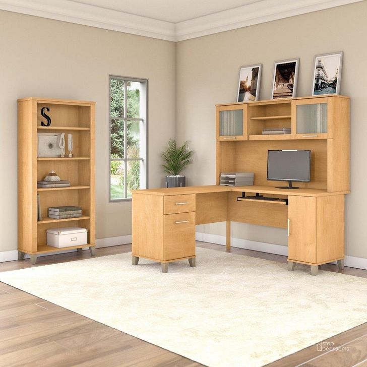 The appearance of Bush Furniture Somerset 60W L Shaped Desk with Hutch and 5 Shelf Bookcase in Maple Cross designed by Bush Furniture in the modern / contemporary interior design. This maple cross piece of furniture  was selected by 1StopBedrooms from Somerset Collection to add a touch of cosiness and style into your home. Sku: SET010MC. Product Type: Desk & Hutch. Image1