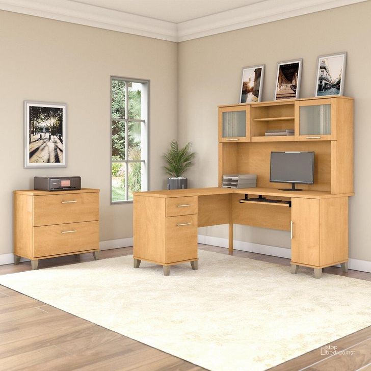 The appearance of Bush Furniture Somerset 60W L Shaped Desk with Hutch and Lateral File Cabinet in Maple Cross designed by Bush Furniture in the modern / contemporary interior design. This maple cross piece of furniture  was selected by 1StopBedrooms from Somerset Collection to add a touch of cosiness and style into your home. Sku: SET008MC. Product Type: Desk & Hutch. Image1