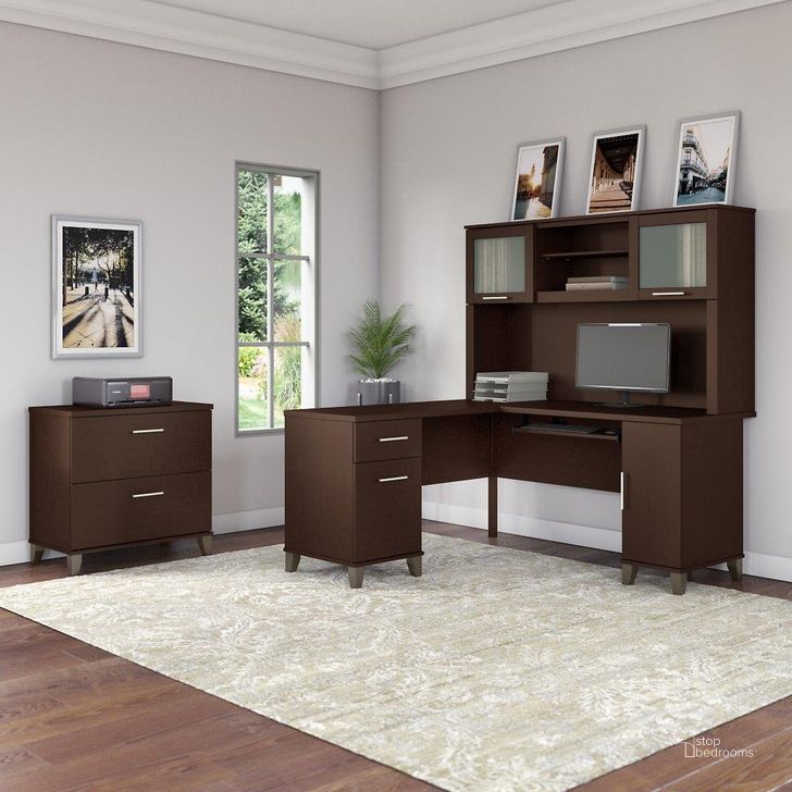 The appearance of Bush Furniture Somerset 60W L Shaped Desk with Hutch and Lateral File Cabinet in Mocha Cherry designed by Bush Furniture in the modern / contemporary interior design. This mocha cherry piece of furniture  was selected by 1StopBedrooms from Somerset Collection to add a touch of cosiness and style into your home. Sku: SET008MR. Product Type: Desk & Hutch. Image1