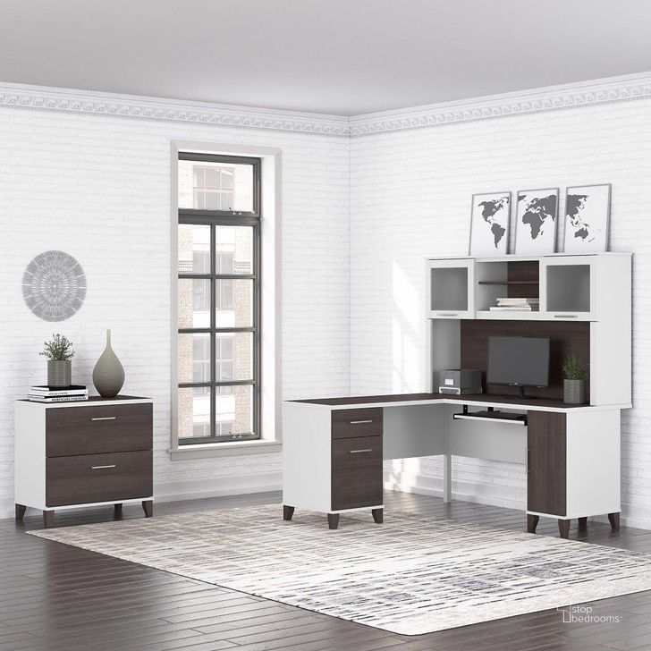 The appearance of Bush Furniture Somerset 60W L Shaped Desk with Hutch and Lateral File Cabinet in White and Storm Gray designed by Bush Furniture in the modern / contemporary interior design. This storm gray and white piece of furniture  was selected by 1StopBedrooms from Somerset Collection to add a touch of cosiness and style into your home. Sku: SET008SGWH. Product Type: Desk & Hutch. Image1