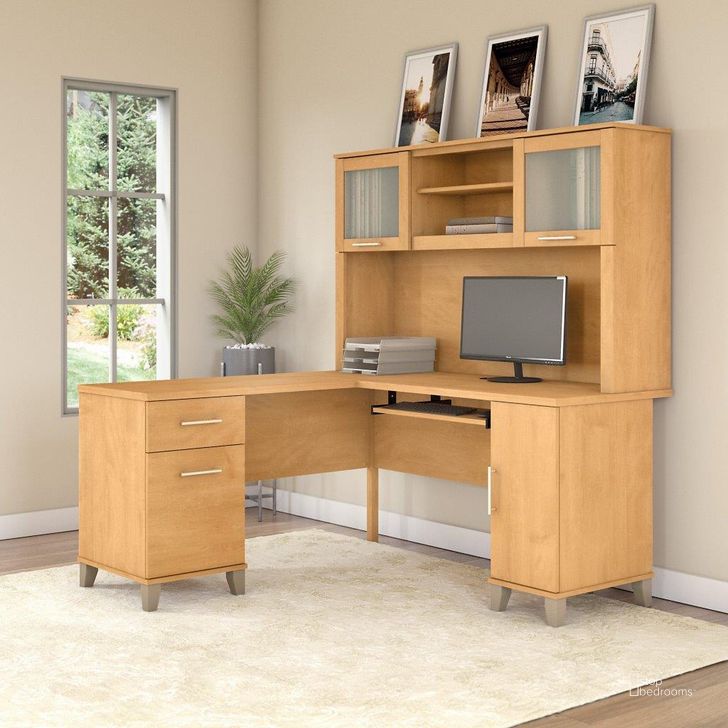 The appearance of Bush Furniture Somerset 60W L Shaped Desk with Hutch in Maple Cross designed by Bush Furniture in the modern / contemporary interior design. This maple cross piece of furniture  was selected by 1StopBedrooms from Somerset Collection to add a touch of cosiness and style into your home. Sku: SET002MC. Product Type: Desk & Hutch. Image1