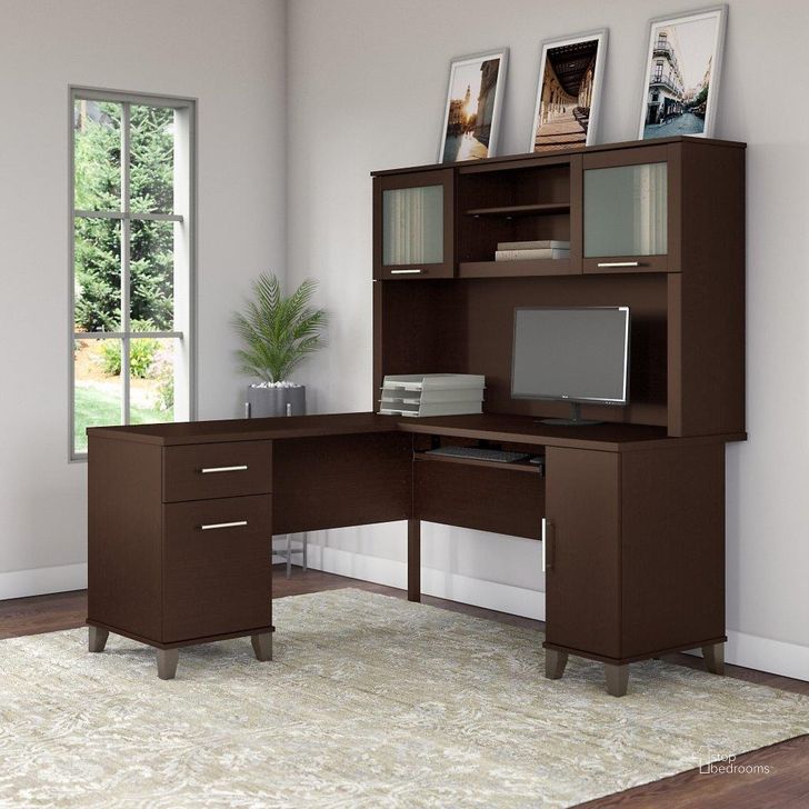 The appearance of Bush Furniture Somerset 60W L Shaped Desk with Hutch in Mocha Cherry designed by Bush Furniture in the modern / contemporary interior design. This mocha cherry piece of furniture  was selected by 1StopBedrooms from Somerset Collection to add a touch of cosiness and style into your home. Sku: SET002MR. Product Type: Desk & Hutch. Image1